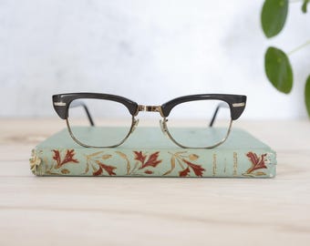 Gafas vintage de los años 50, monturas vintage, estilo hipster, montura combinada de Universal, fabricadas en EE. UU., en tono gris, gafas MCM, gafas Browline.