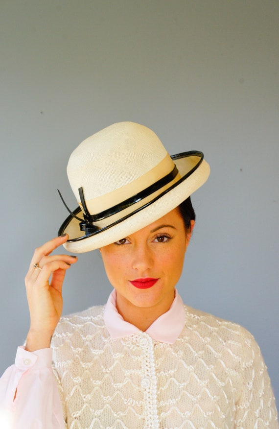 Vintage Straw Bowler Hat, Vintage Breton Hat, 1960