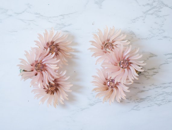 Vintage Soft Plastic Floral Earrings/ 1950s-60s E… - image 2