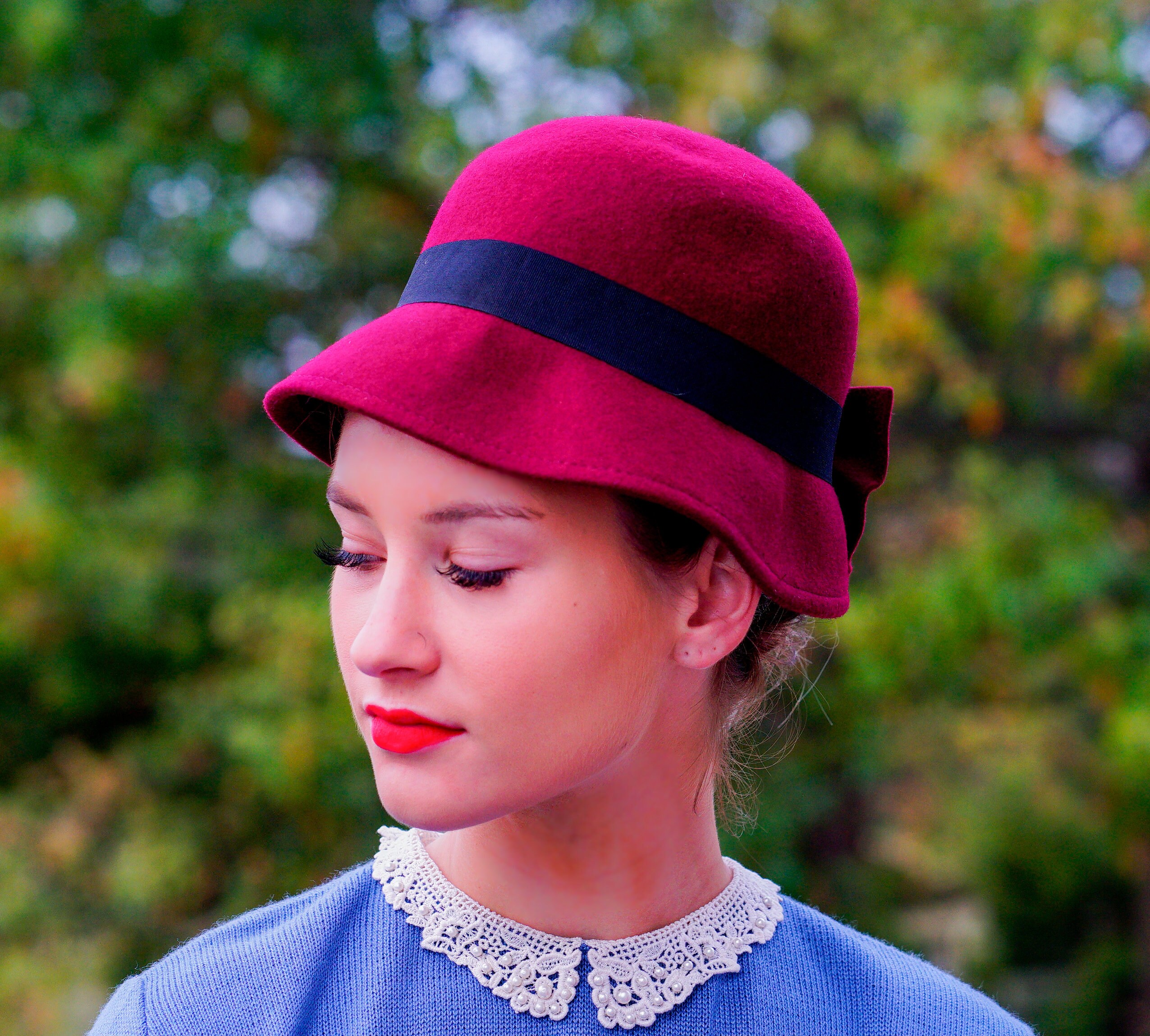 4192 Women\'s Vintage 100% Wool With Plaid Felt Cloche Bucket Bowler Hat Vintage Women Hat Elegant Adora Black Wool Cloche Bowler  main image 2