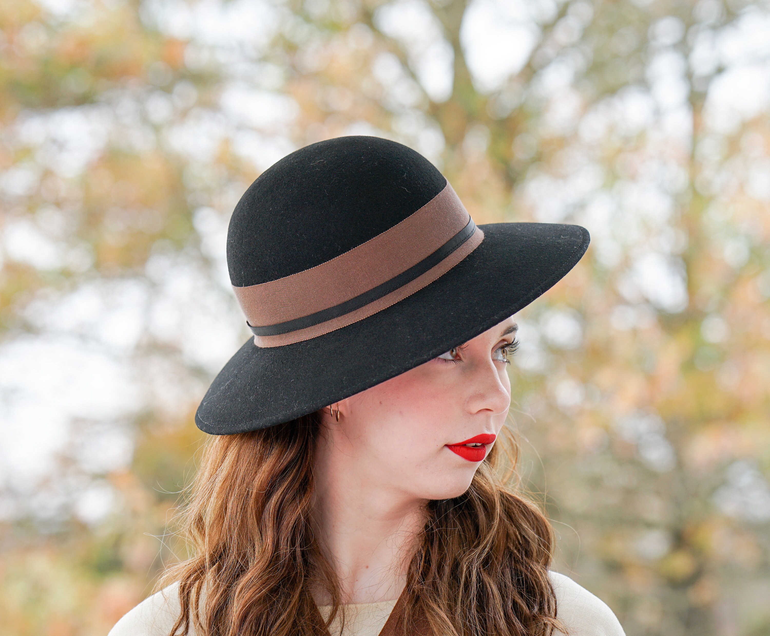 Vintage Wool Felt Wide Brim Garbo Hat, 1980s Hat, Women 