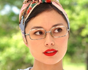 Gafas vintage de los años 70, montura fabricada en Japón, nuevas de antiguo stock, color plateado, forma rectangular, estilo disco retro.