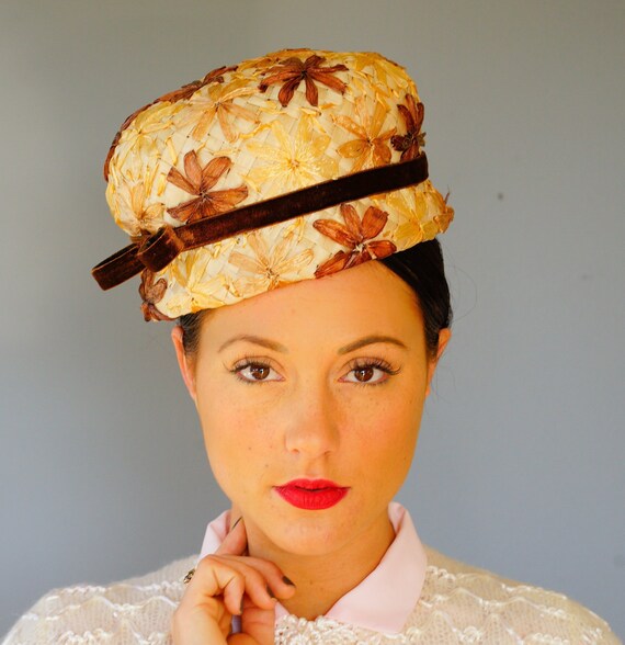 Vintage Floral Straw Raffia Hat, Vintage cloche H… - image 4