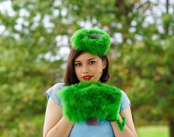 Vintage Marabou Feather Hat Hand Muff Set, 1950s H
