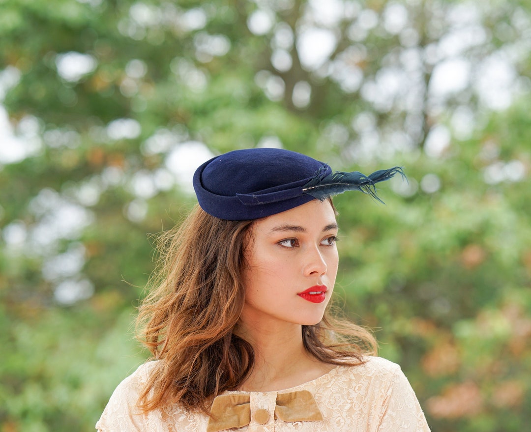 Vintage Feather Fur Felt Half Hat Vintage Tilt Hat Vintage Etsy