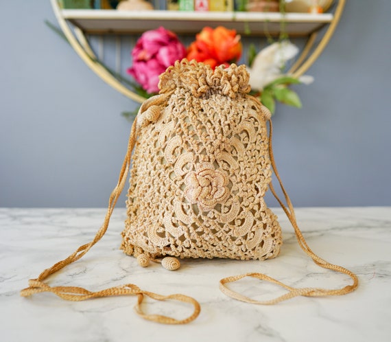 Antique Victorian Crochet Reticule Purse/ Drawstr… - image 7