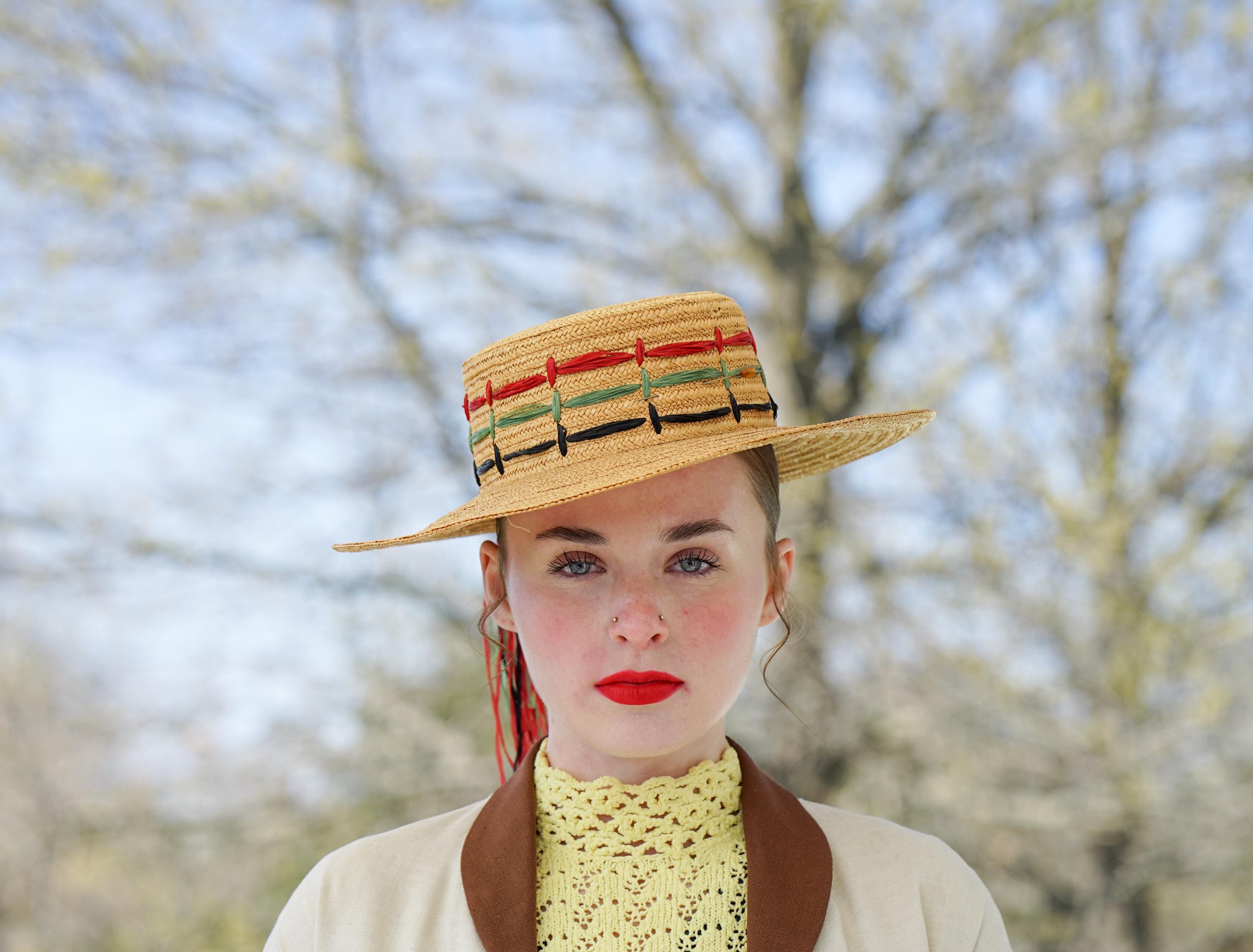 Vintage Italy Straw Raffia Boater Hat, 1940s-50s Hat  display picture 1