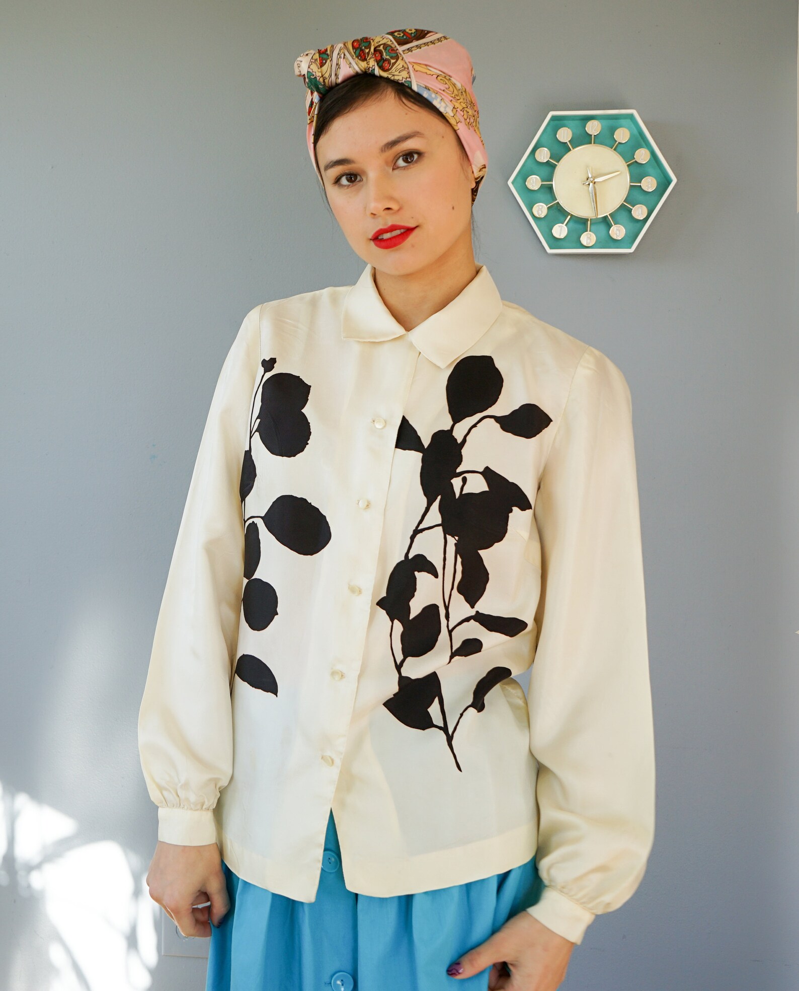 Vintage 1980s Floral Blouse Size M/ Vintage Women Shirt/ 1980s Etsy