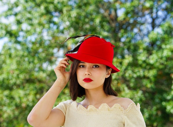 Vintage Wool Feather Homburg Hat, Fedora Hat, Vint