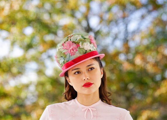 Vintage Floral Bubble Hat, Cloche Hat, 1950s-60s Hat  display picture 1