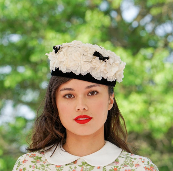 Vintage Floral Pillbox Hat, Vintage Hat, 1950s-60… - image 3