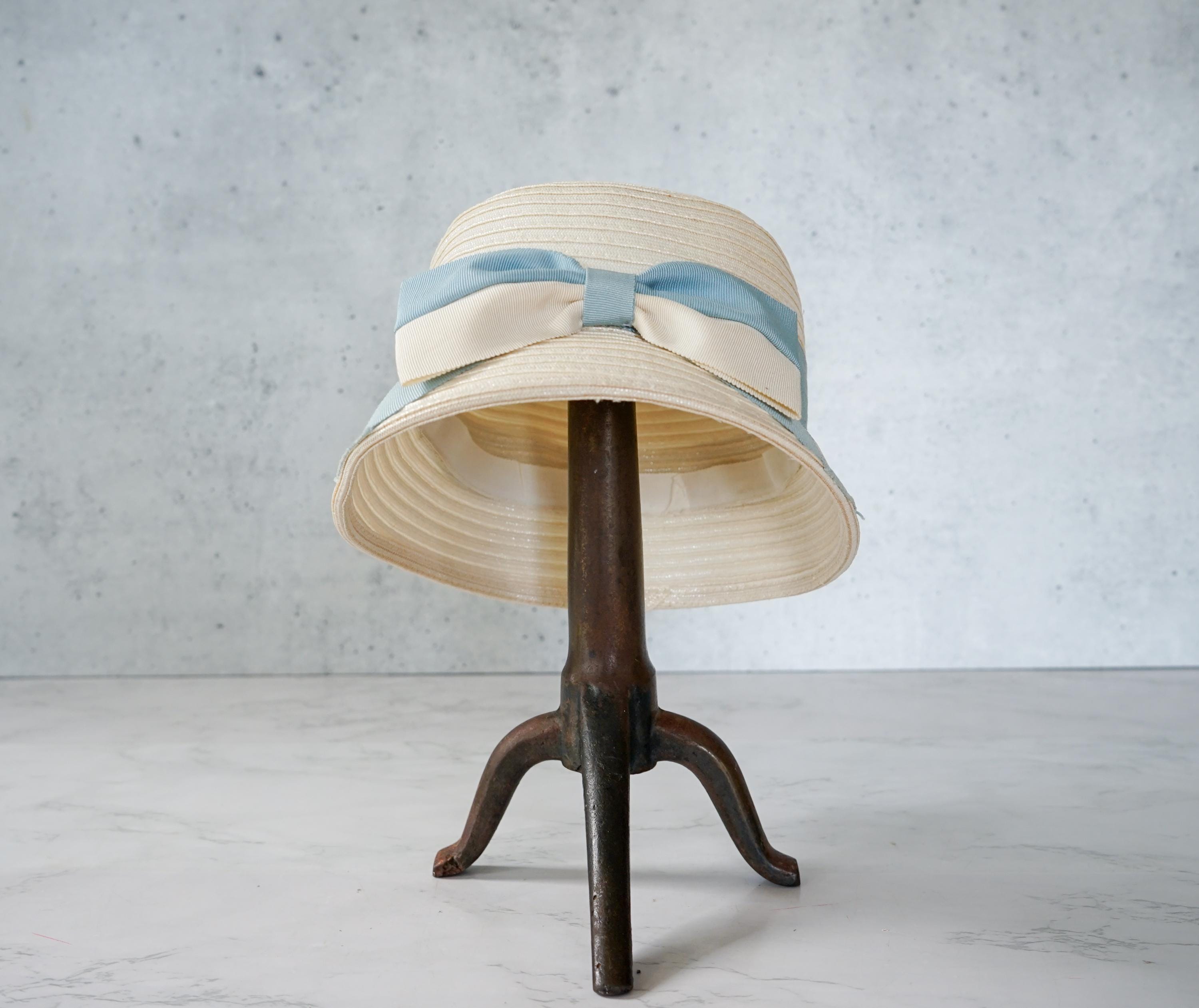 Vintage Straw Bow Bucket Hat, Cloche Hat, 1950s-60s Hat 