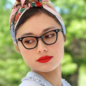 Óculos de grau vintage estilo cat eye anos 60, fabricado nos EUA, novo, estoque antigo, tom preto, rockabilly