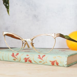 Óculos de grau vintage Cateye/rockabilly/pinup anos 60 Fabricado nos EUA por Whitney multicolorido 12k ouro preenchido