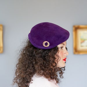 Vintage Velour Rhinestone Half Hat, Profile Hat, Vintage Hat, 1950s Hat, Women Hat, Cocktail Hat, Fall Winter Hat, MCM Retro Hat, Fascinator image 2