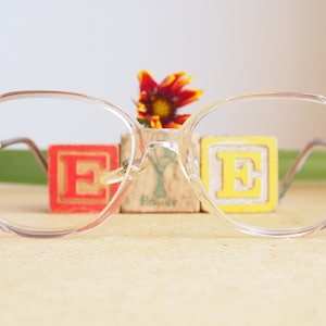 Vintage Eyeglasses 1970s/Glasses/Designer/Glasses/Frames Retro Disco semi-clear tone with gold accents