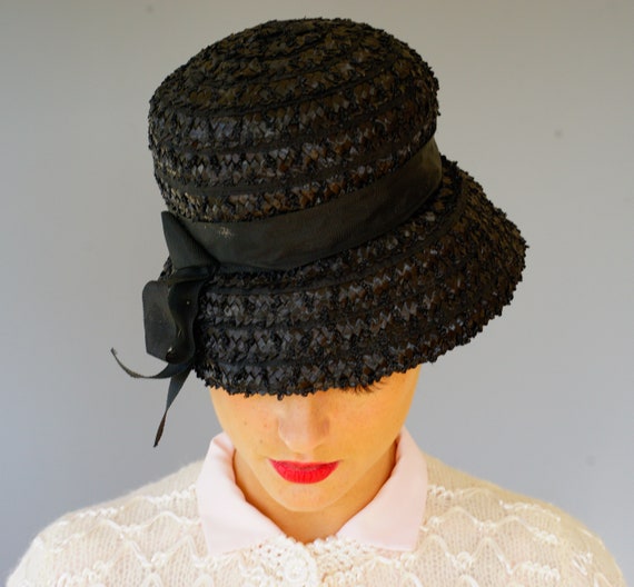Vintage Straw cloche Hat, Vintage Bucket Hat, 195… - image 3