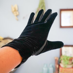 Vintage Black Silk Velvet Gloves by Fownes/ 1950s-60s Gloves/ Ladies Gloves/ Evening Gloves/ Witchy Whimsigoth Gloves/ Goth Gloves Accessory