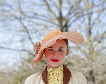 Vintage Floral Cartwheel Hat: 1940s-50s Retro MCM Women Tea Party Sun Cottagecore Wedding Wide Brim Hat
