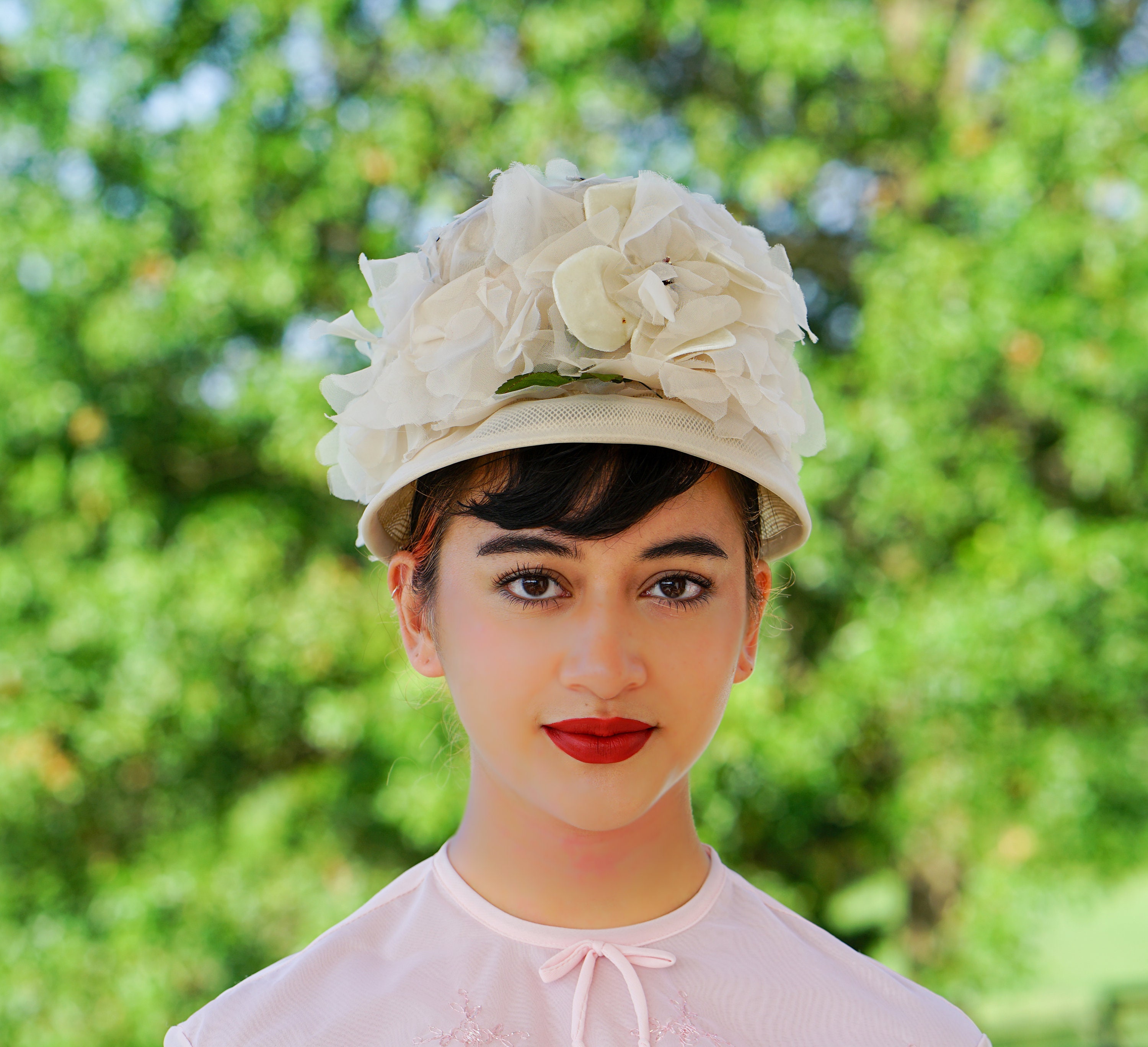 Vintage Floral Cloche Hat, Bucket Hat, 1950s-60s Hat 