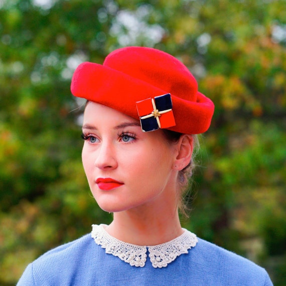 Vintage Ladies Hat Yirtree Vintage Felt Hat Winter Floral Hats Faux Pearl Decor  main image 2
