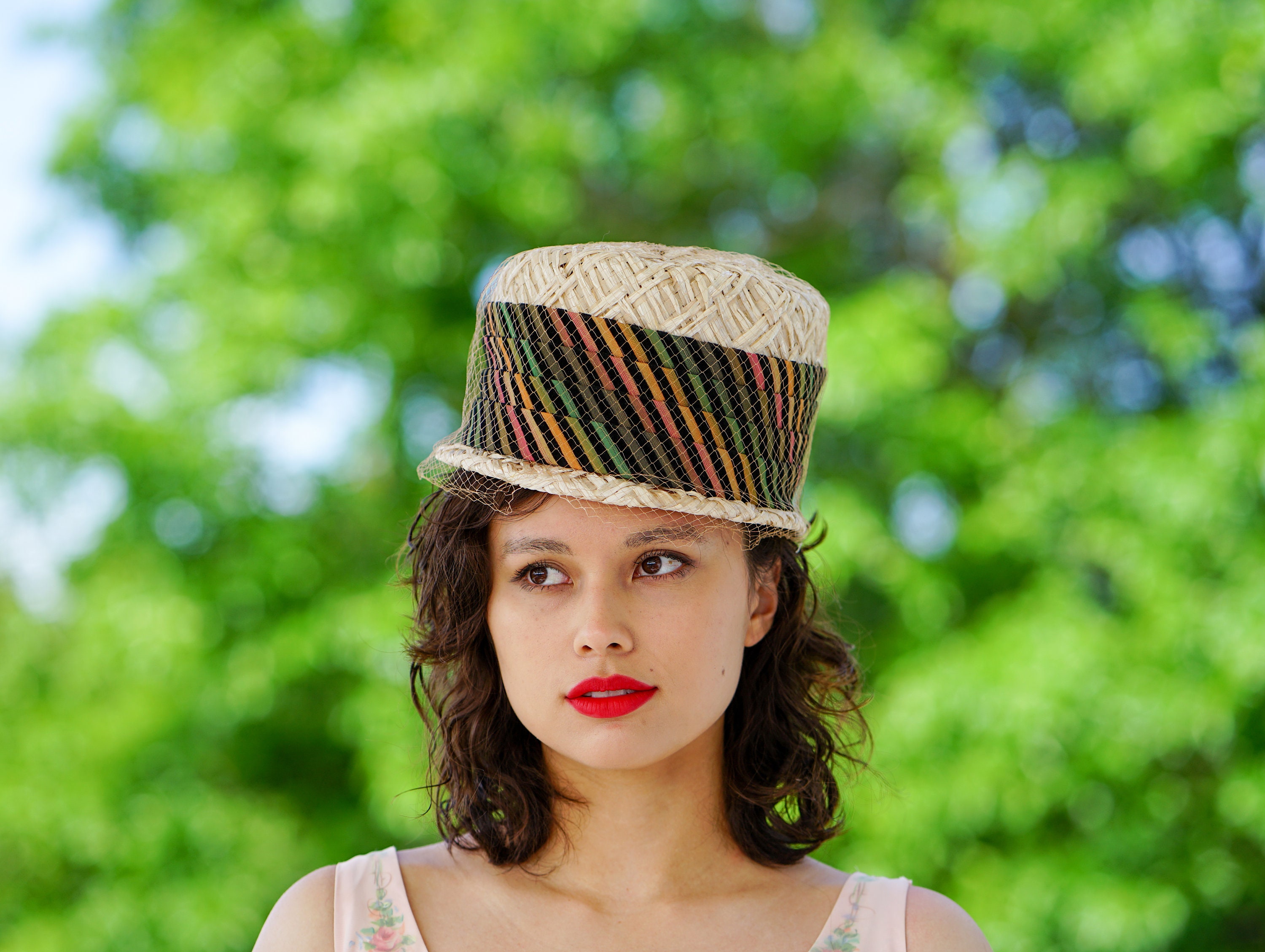 Vintage custom millinerery hat 1960 bucket Vintage Straw Bucket Hat, Cloche Hat, 1950s-60s Hat, Vintage  main image 4
