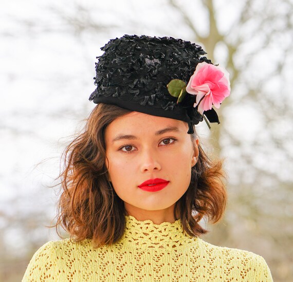Vintage Floral Straw Pillbox Hat, Vintage Hat, 19… - image 3