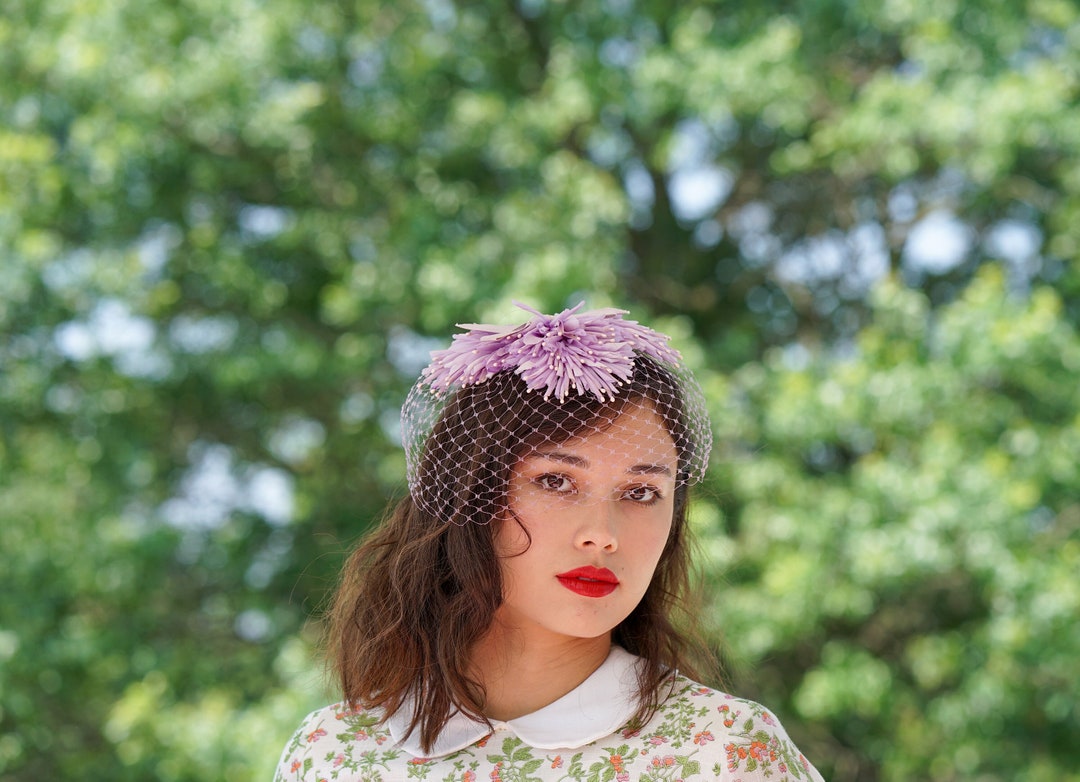 Vintage Floral Whimsy Hat, Vintage Veil, Birdcage Hat, Vintage Hat