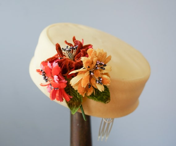 Vintage Floral Pillbox Hat, Half Hat, Vintage Hat… - image 7