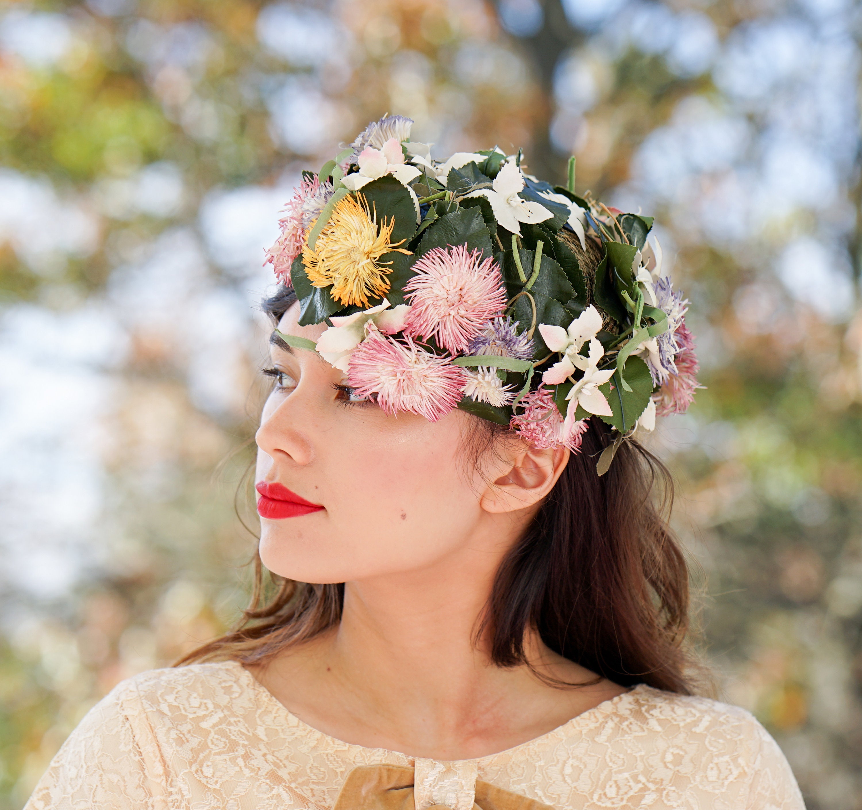 Vintage Christian Dior Floral Hat With Hatbox, Vintage Dior Hat