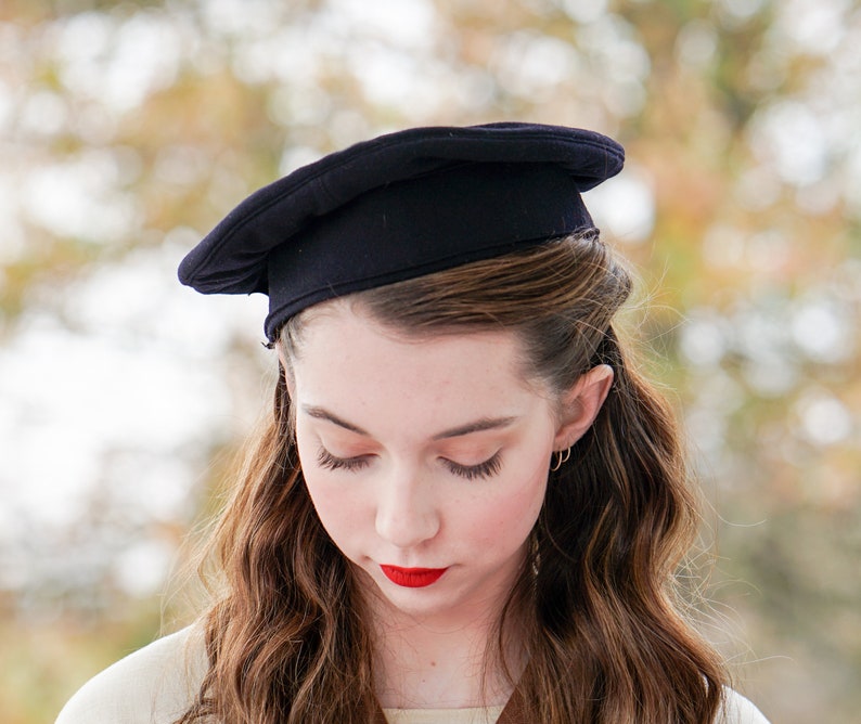 Vintage Wool Felt Beret Hat, 1940s-50s Hat, WWII US Military Beret Sailor Cap, Vintage Hat, Women Unisex Hat, Beret Tam Hat, Fall Winter Hat image 4