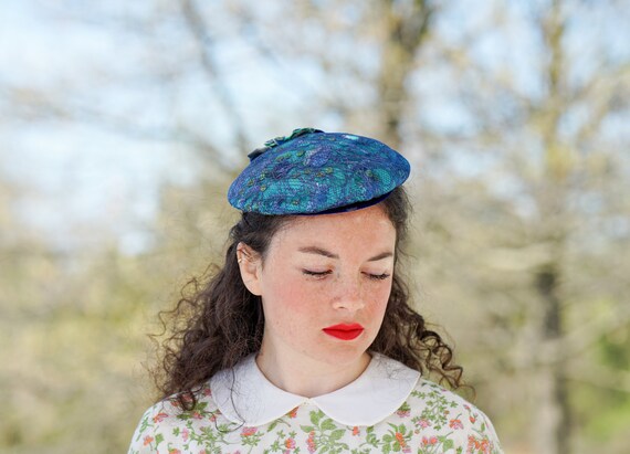 Floral Fascinator/Hat 1950s/1960s 1950s 1960s Unusual Floral Pillbox Hat Fascinator by Linda  main image 3