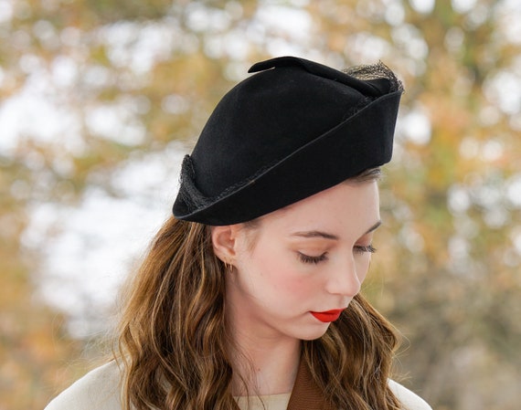 Vintage 1940s Wool Tilt Hat, 1940s Hat, Vintage H… - image 3