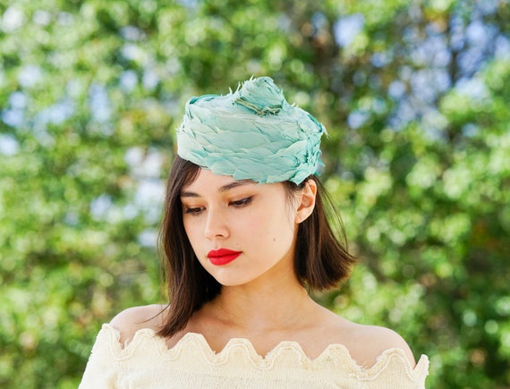 Vintage Feather Pillbox Hat, Vintage Hat, 1950s Ha
