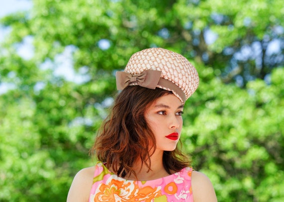 Chapeau En Paille Cloche Femme Vintage Années 1950 - Taille S - Occasion