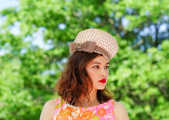 Vintage Straw Bubble Hat, Pillbox hat, 1950s-60s … - image 1