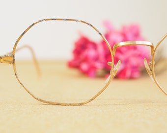 Vintage Eyeglasses 1960s Octagon Shape Gold Tone Made in USA 12k