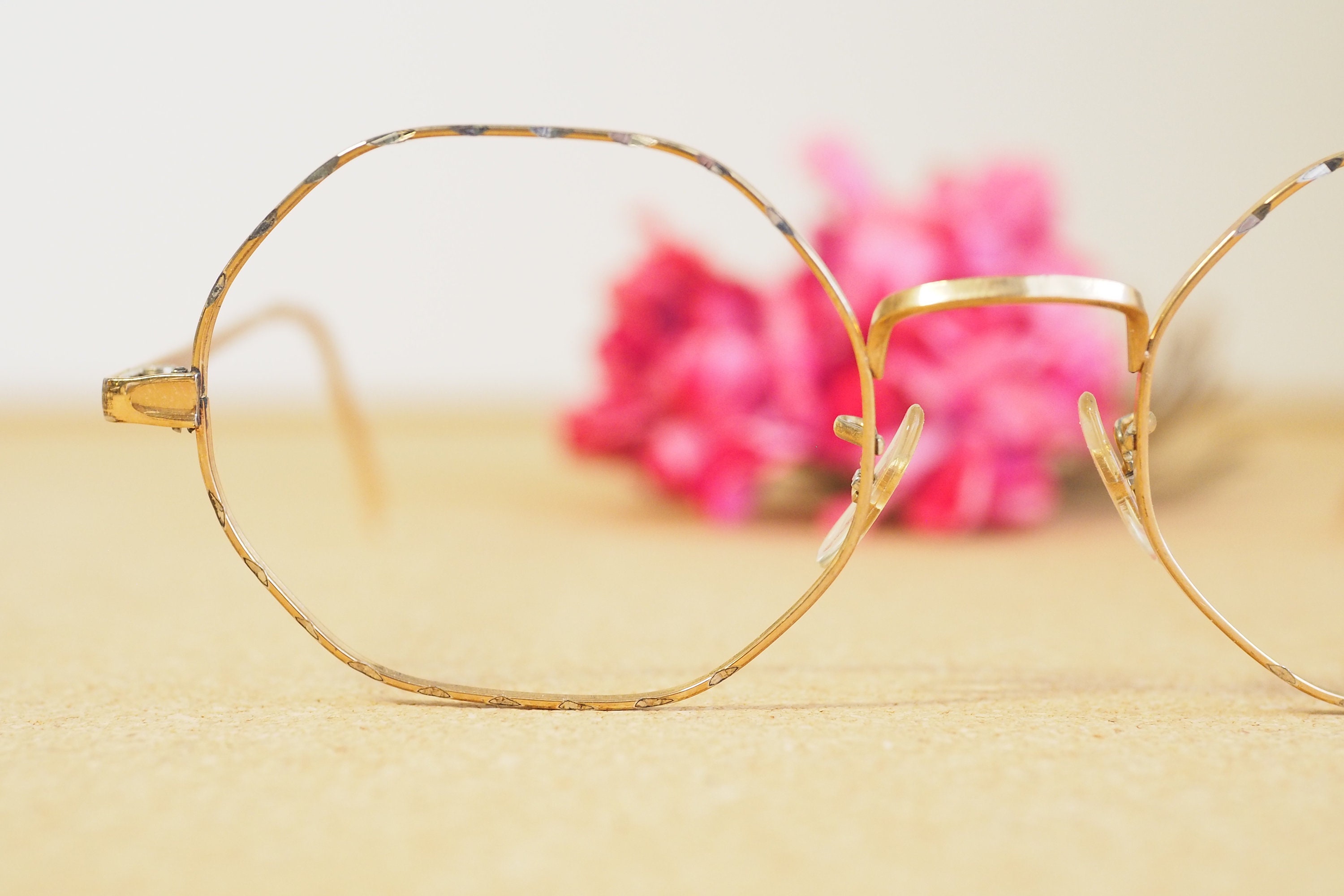Vintage Eyeglasses 1960s Octagon Shape Gold Tone Made in USA Vintage Eyeglasses 1960s Octagon Shape Gold Tone Made in USA