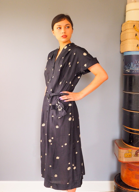 Vintage 1950s Silk Print Dress Size M-L, Vintage … - image 2