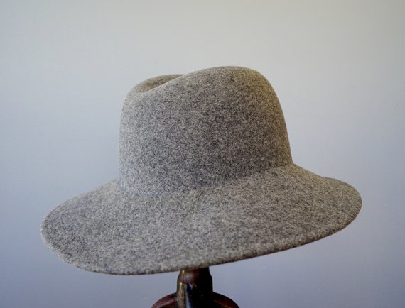 Vintage Grey Wool Felt Fedora Hat, Brim Hat, 1970s