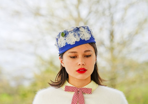 Vintage Floral Pillbox Hat Vintage Floral Topper Hat 1960s Ivory Pillbox, Hats by  main image 4