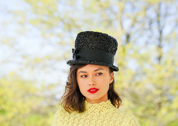 Vintage Straw Bucket Hat, Cloche Hat, 1950s-60s Hat, Vintage Hat 