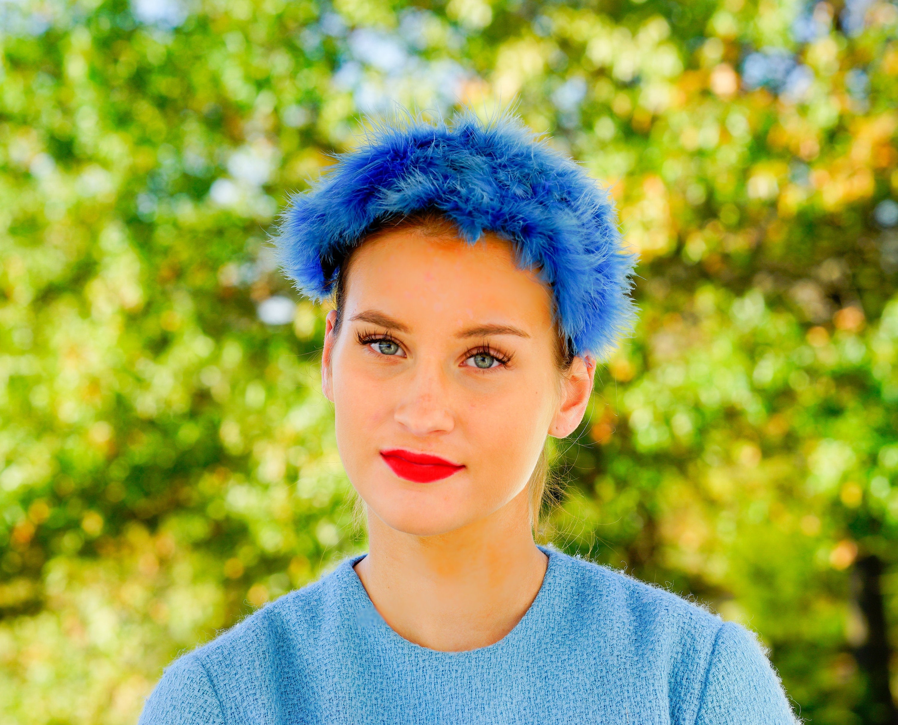 Vintage Blue Feather Headband Hat, Casque Hat, Vintage Hat  display picture 2
