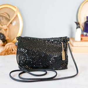 Vintage Whiting and Davis Black Metal Mesh Shoulder Bag/ 1980s Purse/ Vintage Women Bag Handbag/ Glam Gala Wedding Evening Bag/ Pocketbook