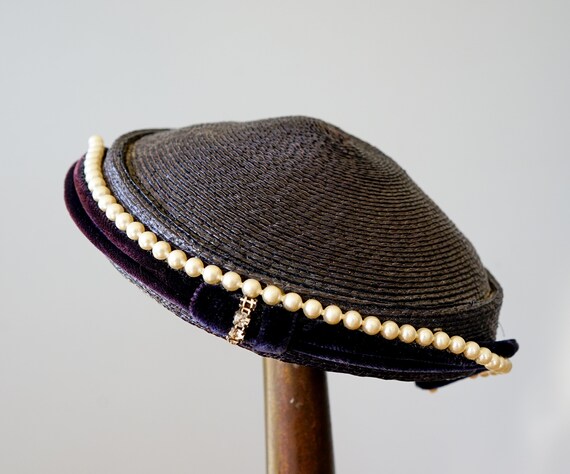 Vintage Straw Half Hat with Pearl, Vintage Hat, 1… - image 5