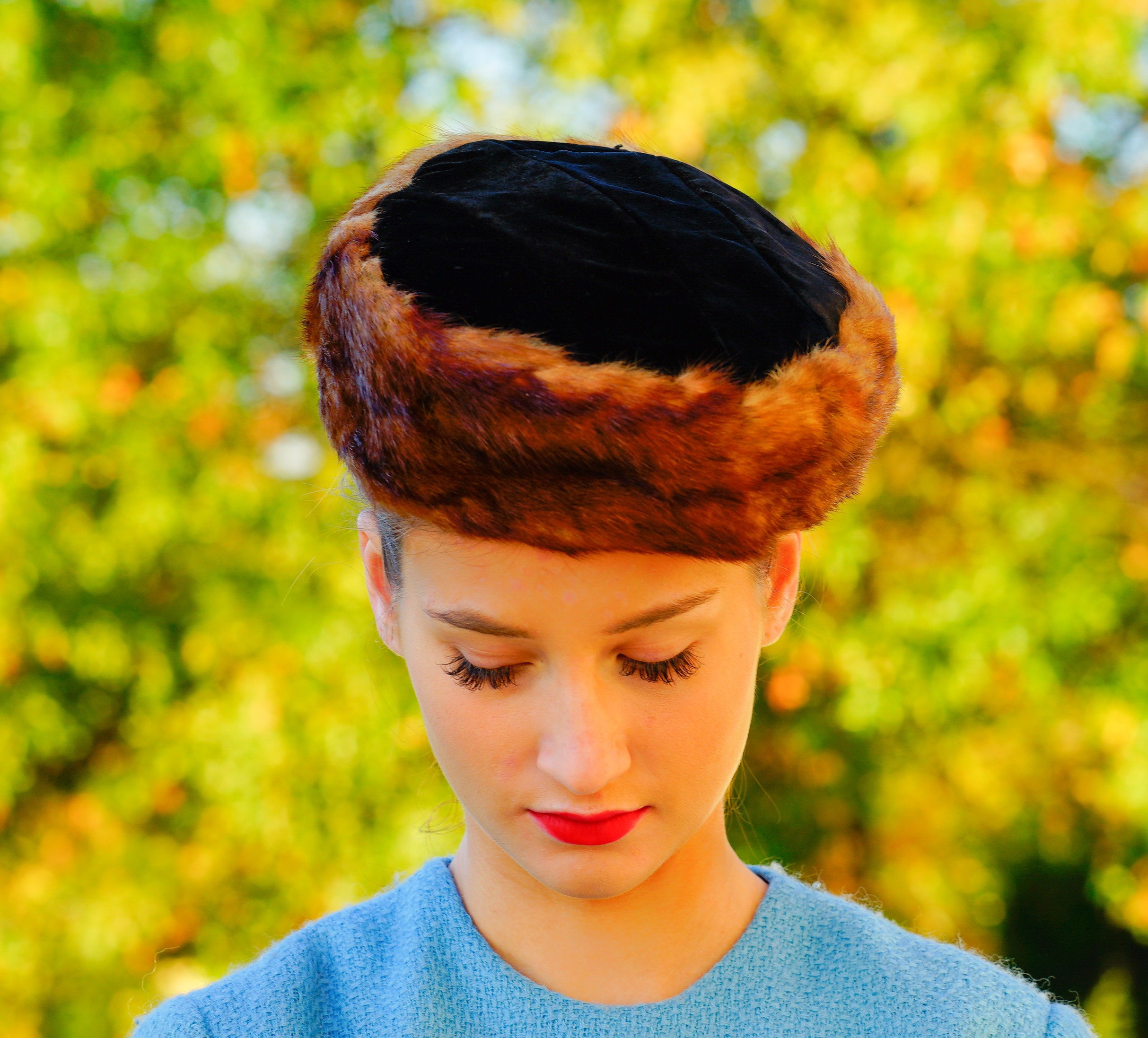 Vintage genuine fur hat black pillbox women’s black Fur Pillbox Black Vintage Hats for Women for sale | eBay main image 4