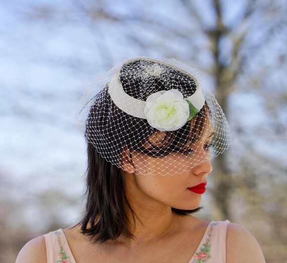 Vintage Floral Headband Veil Hat, Whimsy Hat, Vintage Hat  display picture 1