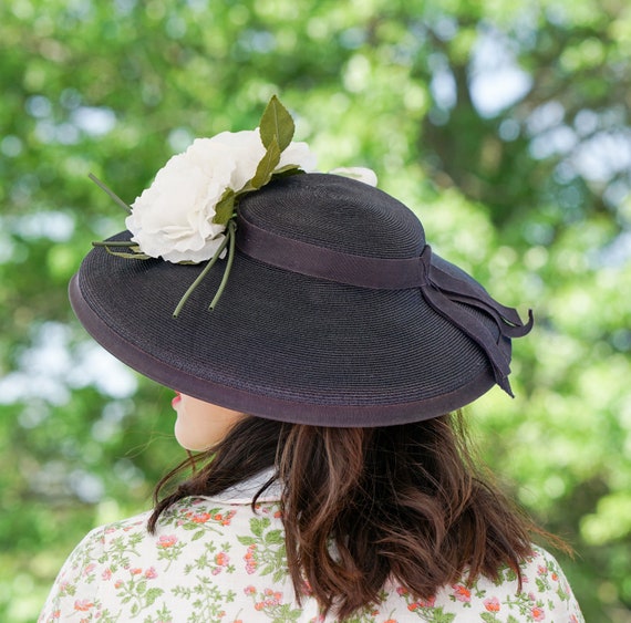 Vintage Floral Cartwheel Hat, Vintage Tilt Hat, 1… - image 2