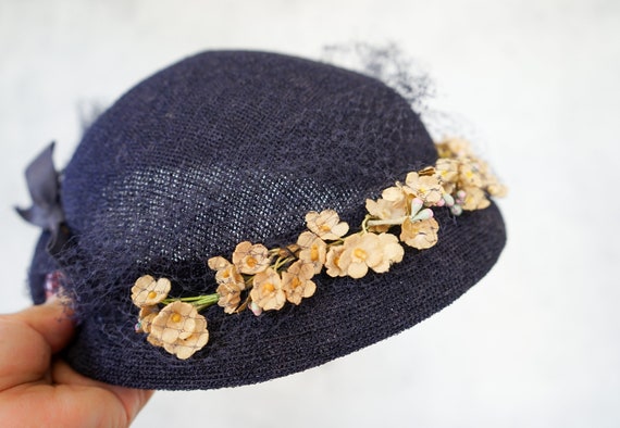 Vintage Floral Half Hat, Easter Hat, 1950s Hat, V… - image 6