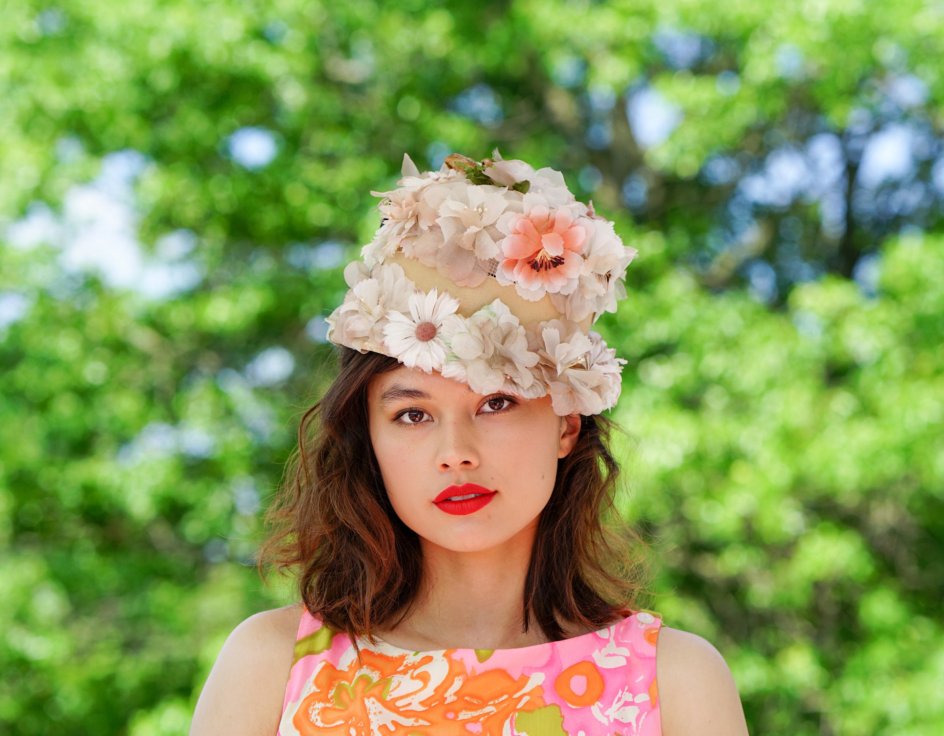 vintage 1950s pink flower headpiece 50s floral hat spring wedding prom coquette 50s Pink Flower Hat - Etsy main image 2